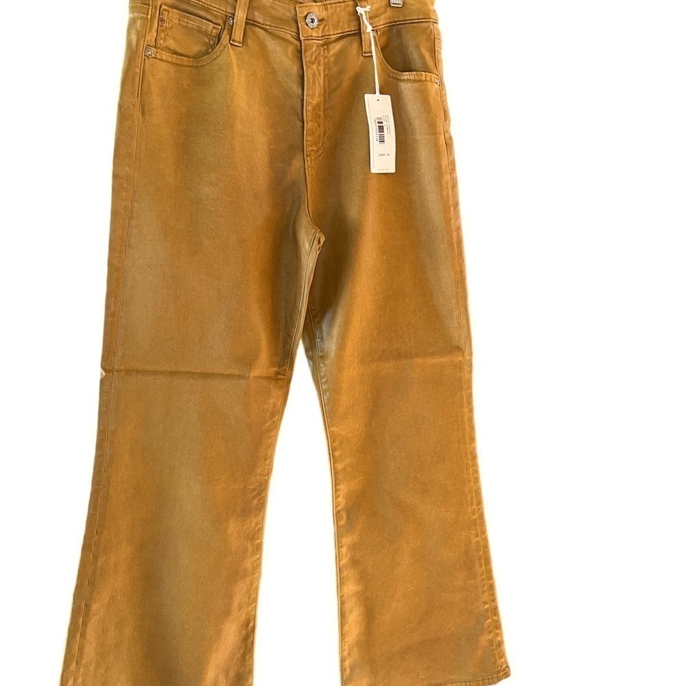 AG the quinne coated high waisted crop flare jean mustard yellow size 31 - Picture 3 of 13